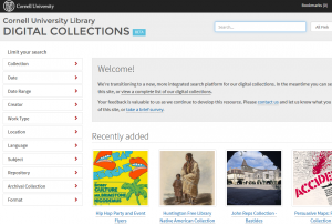 Cornell Digital Collections Portal homepage