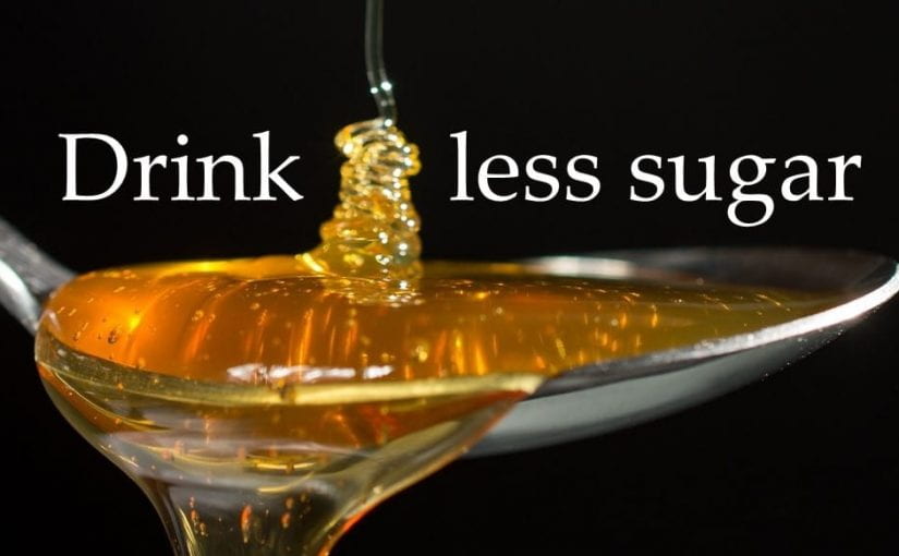 Honey dripping with caption "Drink less sugar"