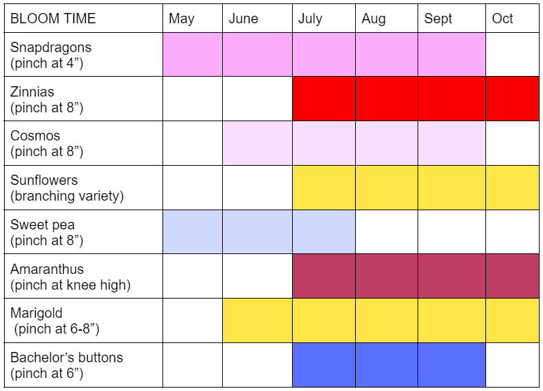 Bloom time chart by variety and color
