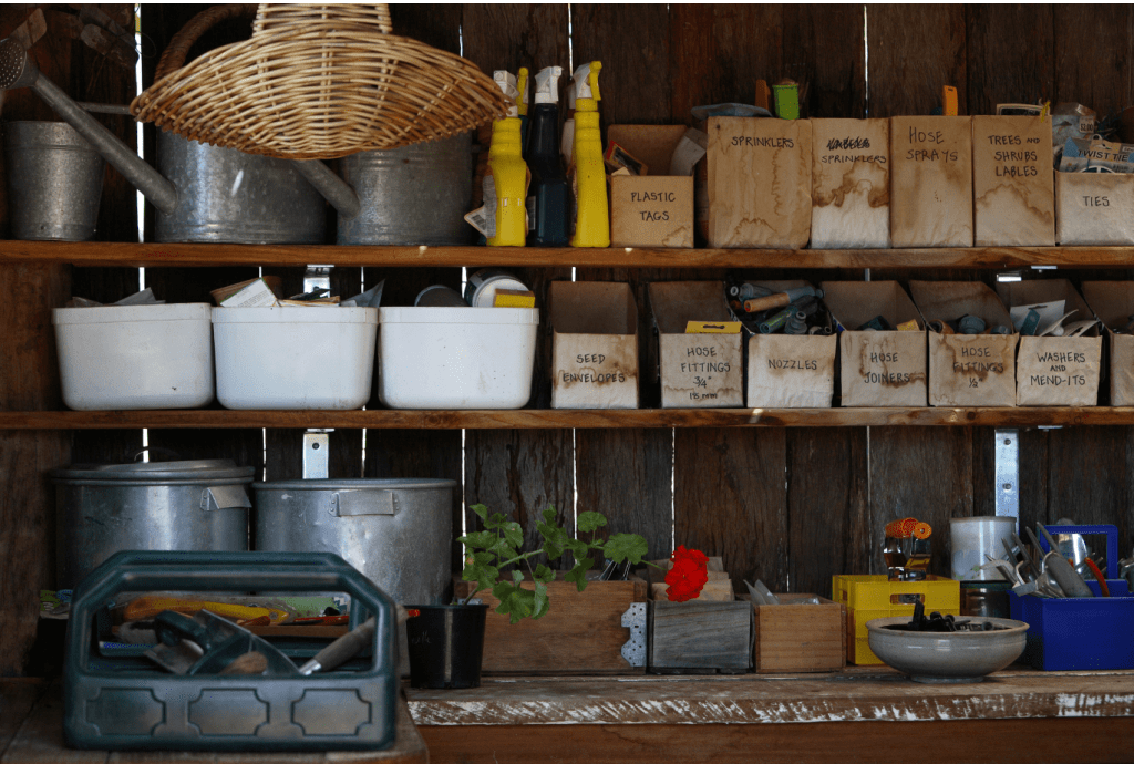 Well-organized garden shed