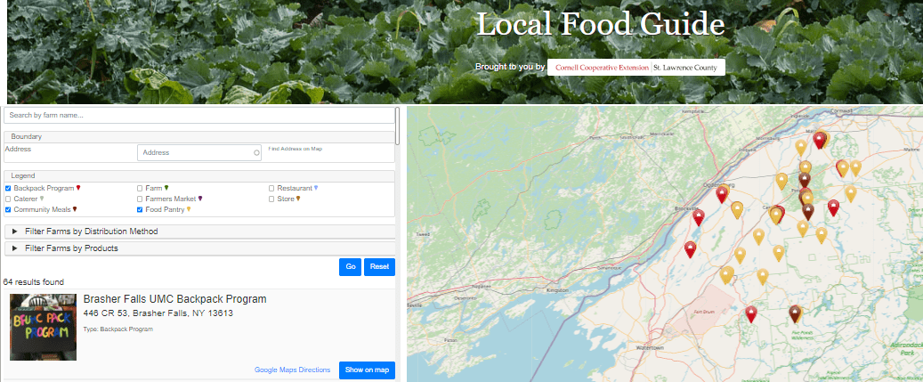 screenshot of local food guide map from GardenShare