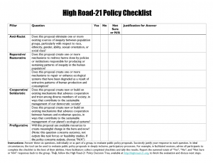 high road policy checklist