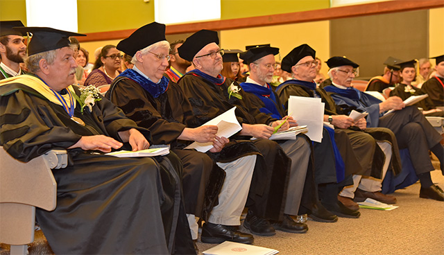 Director of Undergraduate Studies Marvin Pritts (left) and SIPS section chairs Steve Reiners, Gary Bergstrom, Jeff Doyle, Tim Setter and William Crepet at the ceremony.