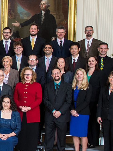 Kenong Xu (second row from the top, second from right) with other recipients of the prestigious Presidential Early Career Award for Scientists and Engineers. Click image for larger view.