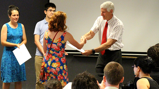 Don Viands recognizes the top three Plant Sciences seniors with the Ring Memorial Award.