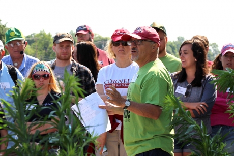 Toni DiTommaso, discusses pesticide-resistant weeds on a field day at Musgrave Research Farm in Aurora, New York in July 2015.