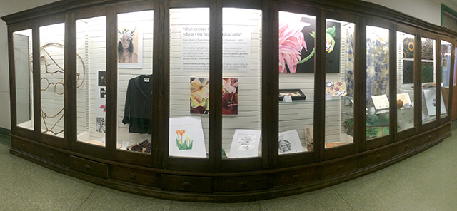 New botanical arts display in case west of the foyer on the first floor of the Plant Science Building.