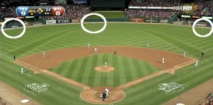 The Rangers outfield is positioned suspiciously far back. 