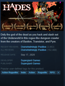 Hades is Overwhelmingly Positive