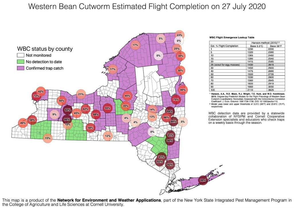 This is a new your state map of the estimate of the completion of flight by western bean cutworm 