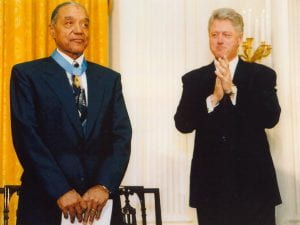 Vernon Baker with President Clinton at the Medal of Honor ceremony on January 13, 1997, Image courtesy of Vernon Baker.