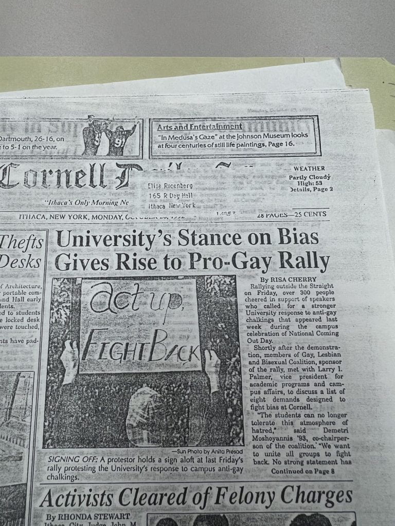 Cornell Daily Sun article- Pro-Gay Rally at Cornell