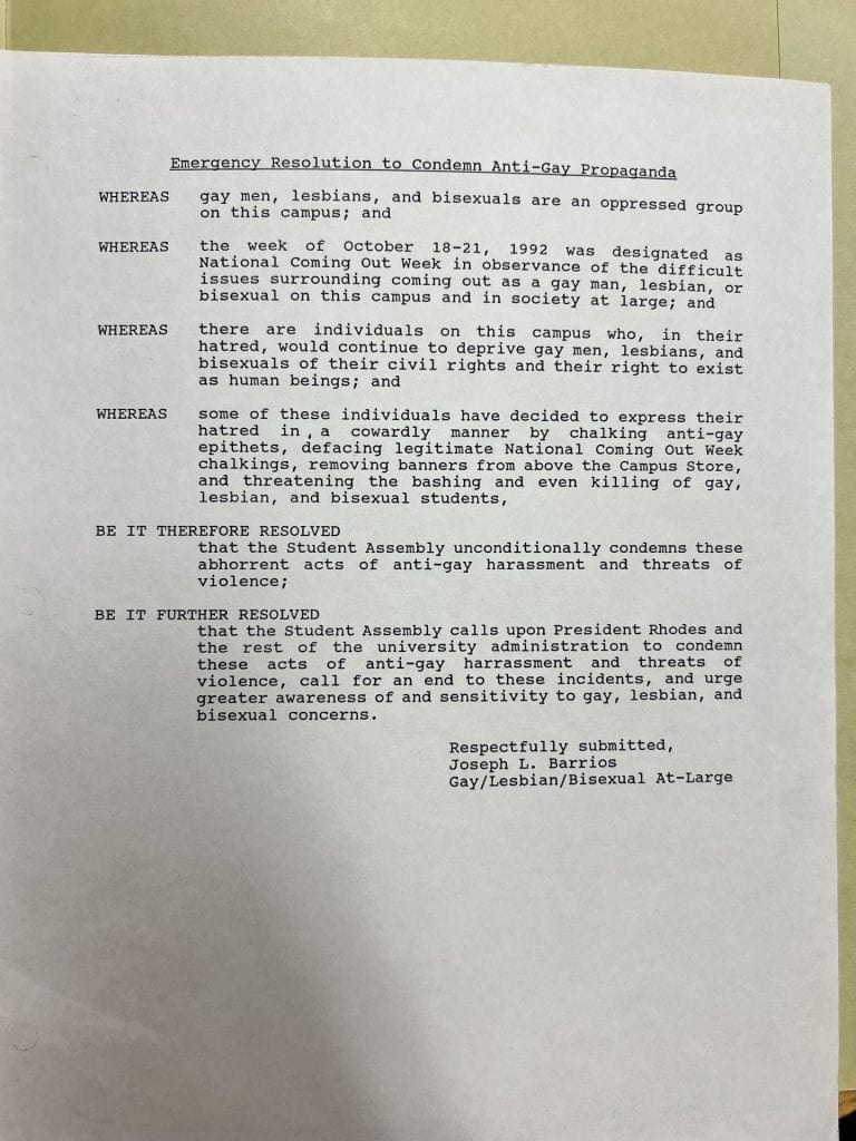 Emergency Resolution to Condemn Anti-Gay Propaganda (1992)