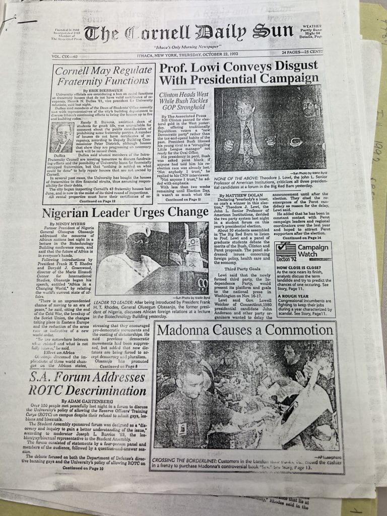 Cornell Daily Sun article from October 1992
