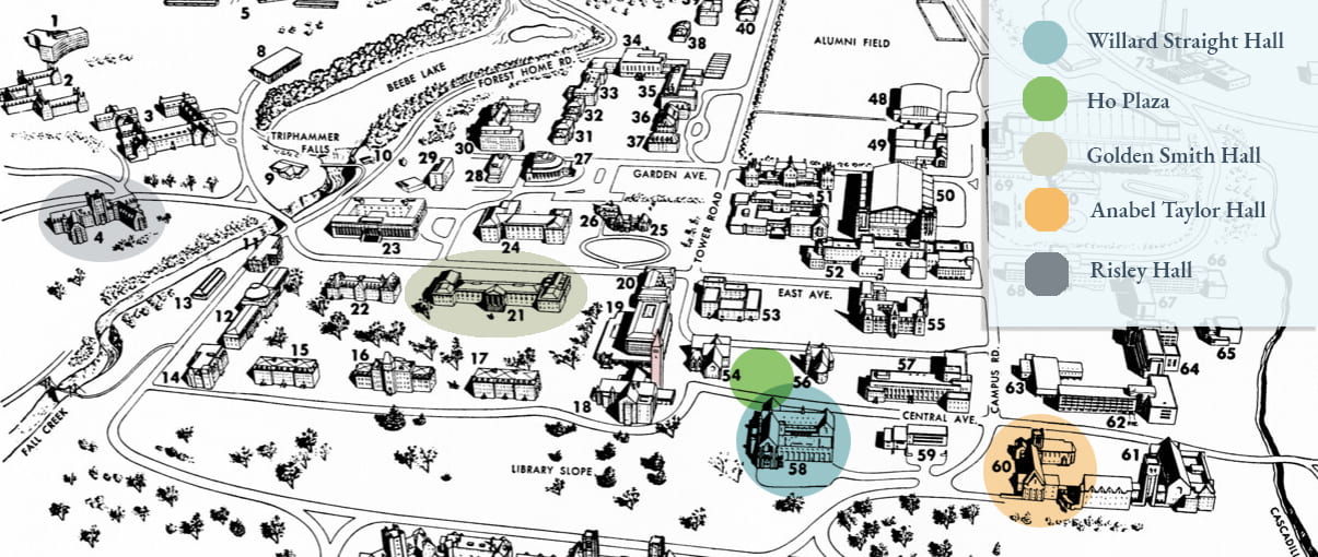 Cornell Campus Map, 1962. From the book "A History of Cornell" by Morris Bishop.