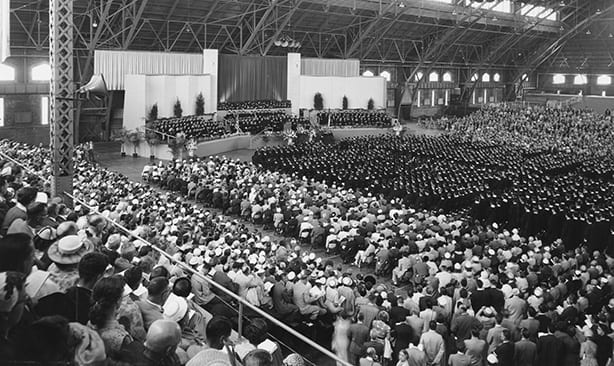 1,731 Cornell graduates gathered in Barton Hall for Commencement in June 1960. Image: Division of Rare and Manuscript Collections.