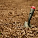 hand trowel in soil