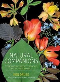 Book Cover: Natural Companions - Photo of several colorful flower blossoms and colorful leaves arranged on a black background