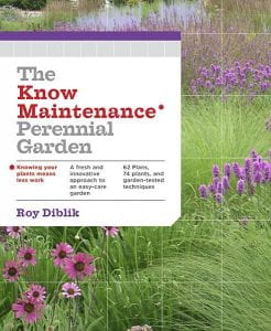 Book Cover: The Know Maintenance Perennial Garden - Photo of perennial garden with purple flowers in bloom
