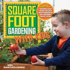 Book Cover: Square Foot Gardening with Kids - Small boy picking tomatoes