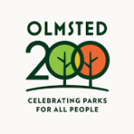 Logo: Olmsted 200, Celebrating Parks for All People (The 0s in the number 200 are trees.)