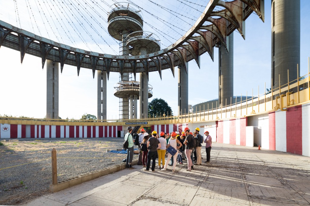 Students at the New York State Pavilion and Flushing Meadows Corona Park. photo / Zachary Tyler Newton