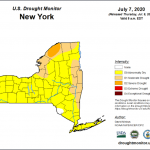 Map of New York State showing Drought Intensity on July 7, 2020