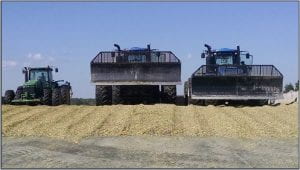 Machinery used to pack corn silage for storage.