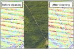 Yield data report before, Google Map Satellite image and Yield data image after cleaning.