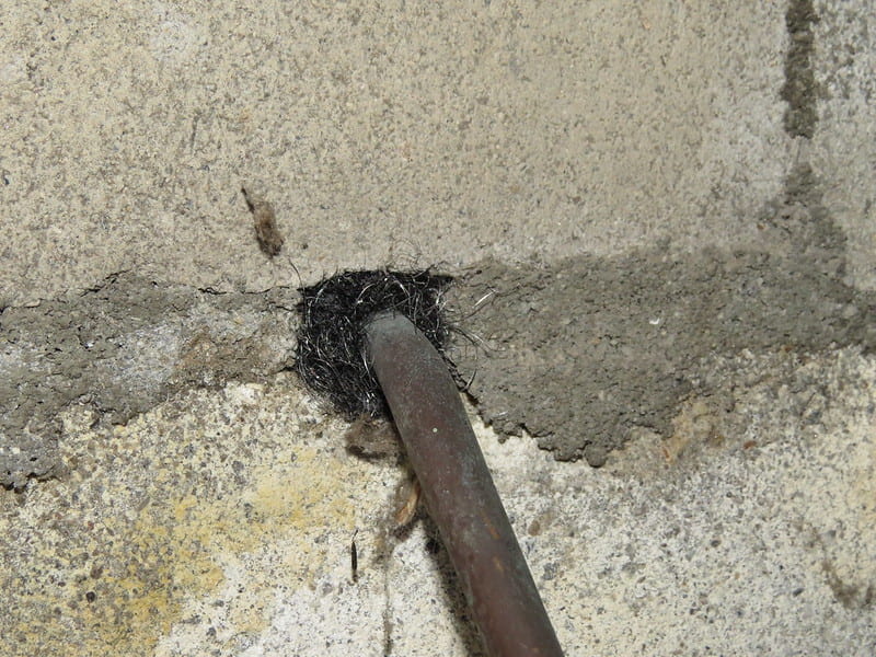 photo of gap around pipe filled in to exclude pests