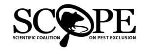 Logo of the Scientific Coalition on Pest Exclusion. The letter O is made to look like a magnifying glass, with a silhouette of a rat inside the O. 