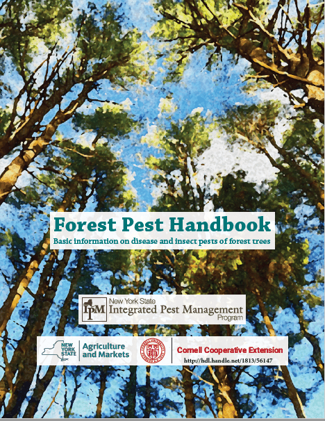 graphic is a screenshot of the cover of the FOREST PEST HANDBOOK showing a tree canopy.