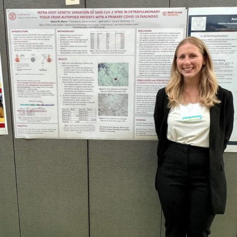 Alyssa Morse, Cornell MPH '24, presenting her poster at the 22nd Annual BBS Symposium