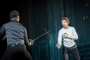 5. Kobna Holdbrook-Smith (Laertes) and Benedict Cumberbatch (Hamlet) in Hamlet at the Barbican Theatre. Photo credit Johan Persson