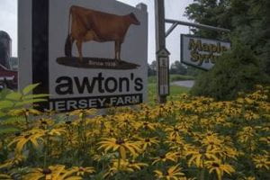 Welcome sign at the entrance to Lawton's Jersey Farm