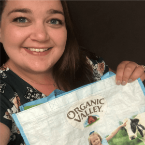 Abbie poses with Organic Valley schwag