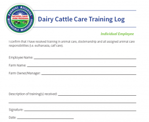 National FARM Program Dairy Cattle Care Training Log