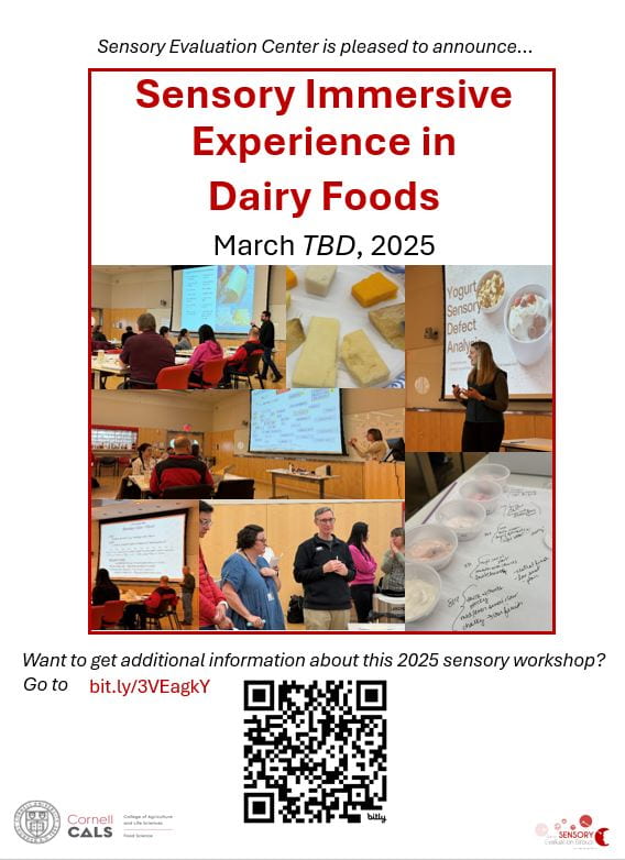 March 2025 Sensory Immersive Experience in Dairy Foods workshop announcement