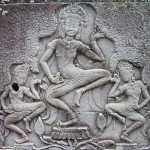 Depiction of apsaras dancing, Temple Bayon, 12th century, in the city of Angkor Thom