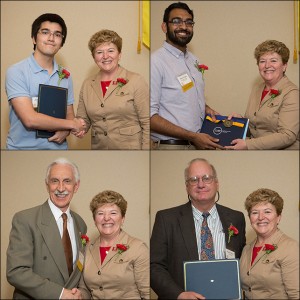 Receiving congratulations from Dean Boor are (clockwise from upper left) Joshua Kaste, Dhruv Patel, Kevin C. Nixon, William L. Crepet. Not pictured: Sarah Nadeau.