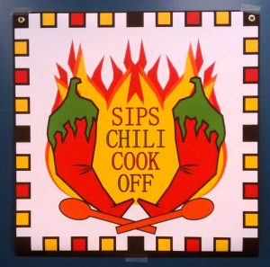 decorative advertisement for SIPS chili cookoff
