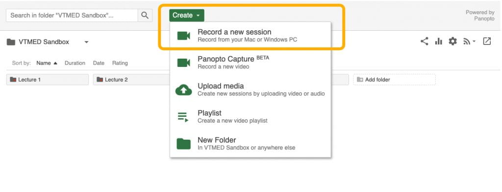 Create and Record a new session circled