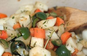 olive turnip carrot veg for duck leg dish