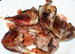 seared duck legs with bacon